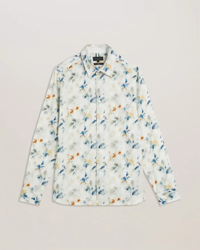 Men LOIRE 8211 Blurred Floral Print Cotton Shirt Stone Ted Baker Shirts