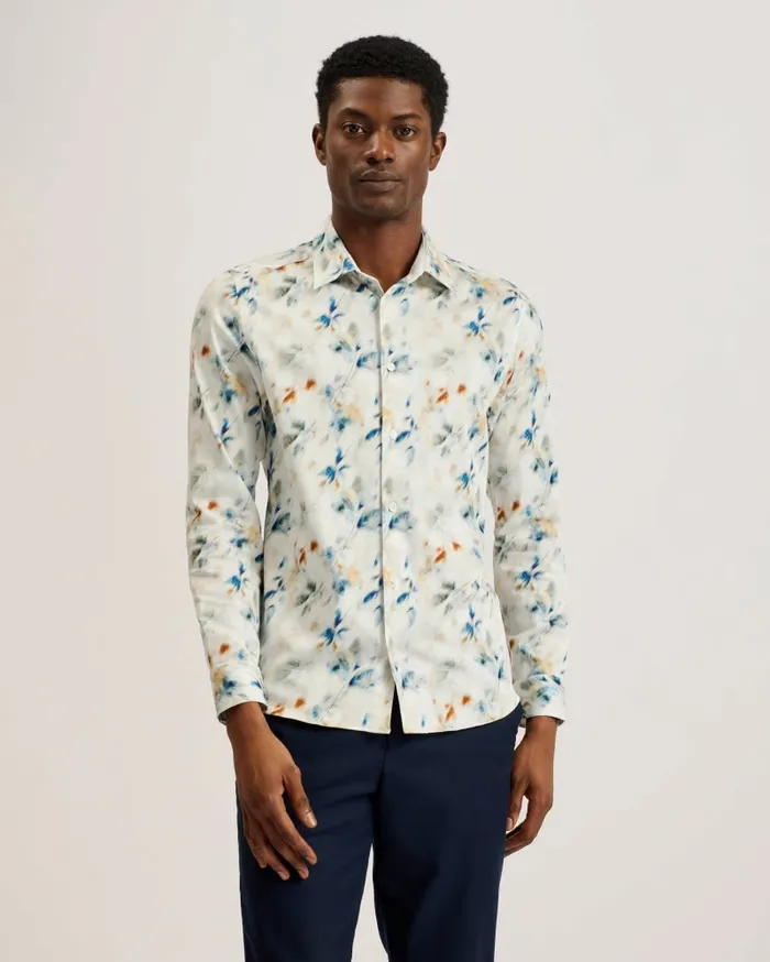Men LOIRE 8211 Blurred Floral Print Cotton Shirt Stone Ted Baker Shirts Men LOIRE 8211 Blurred Floral Print Cotton Shirt Stone Ted Baker Shirts