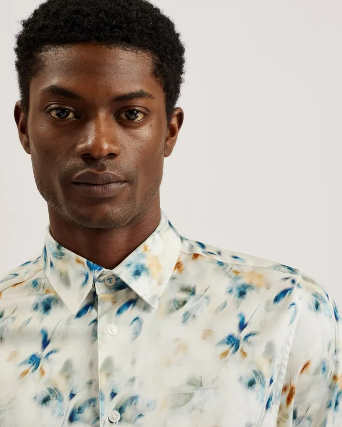 Men LOIRE 8211 Blurred Floral Print Cotton Shirt Stone Ted Baker Shirts Men LOIRE 8211 Blurred Floral Print Cotton Shirt Stone Ted Baker Shirts