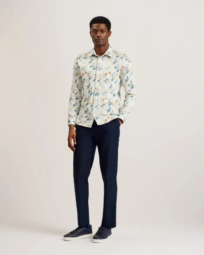 Men LOIRE 8211 Blurred Floral Print Cotton Shirt Stone Ted Baker Shirts Men LOIRE 8211 Blurred Floral Print Cotton Shirt Stone Ted Baker Shirts