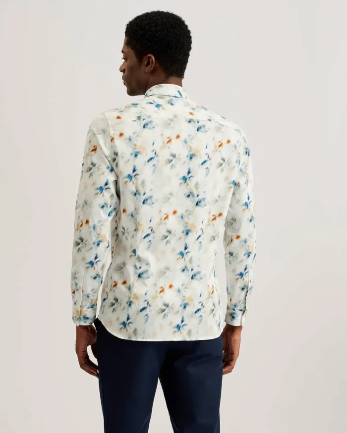 Men LOIRE 8211 Blurred Floral Print Cotton Shirt Stone Ted Baker Shirts Men LOIRE 8211 Blurred Floral Print Cotton Shirt Stone Ted Baker Shirts
