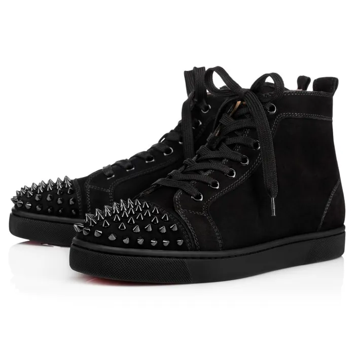 Men Lou Spikes Hightop Sneakers 8211 Suede 8211 Black Christian Louboutin Sneakers