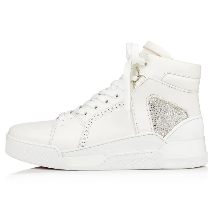 Men Loubikick Strass Hightop Sneakers 8211 Calf Leather 8211 White Christian Louboutin Sneakers