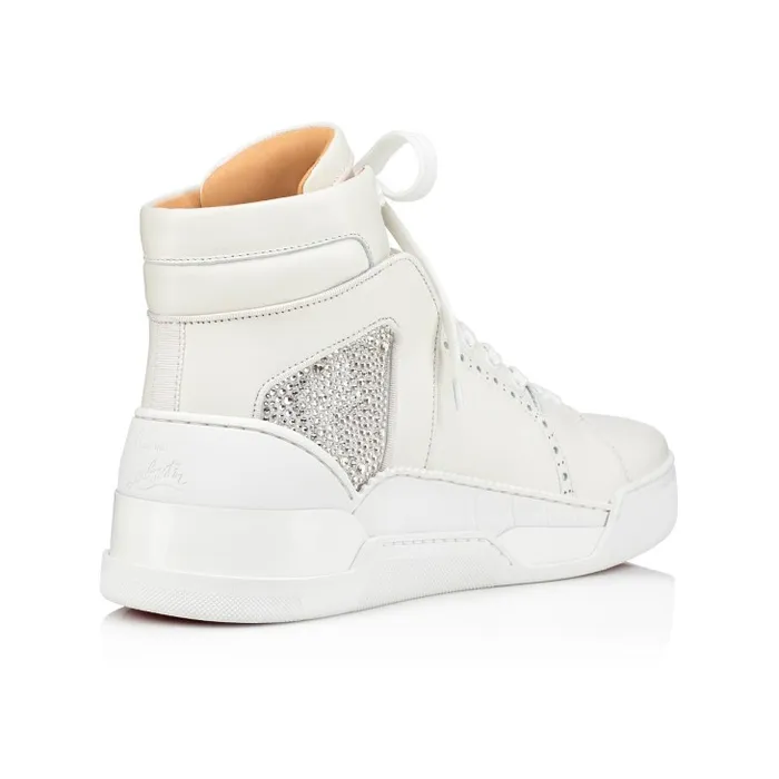 Men Loubikick Strass Hightop Sneakers 8211 Calf Leather 8211 White Christian Louboutin Sneakers