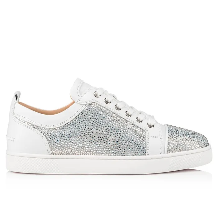 Men Louis Junior Strass Sneakers 8211 Suede And Strass 8211 White Christian Louboutin Sneakers