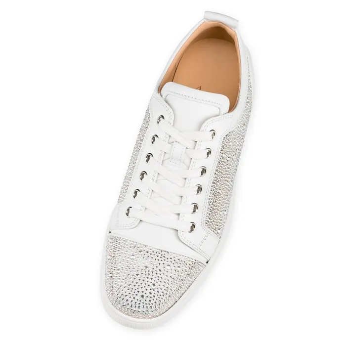 Men Louis Junior Strass Sneakers 8211 Suede And Strass 8211 White Christian Louboutin Sneakers