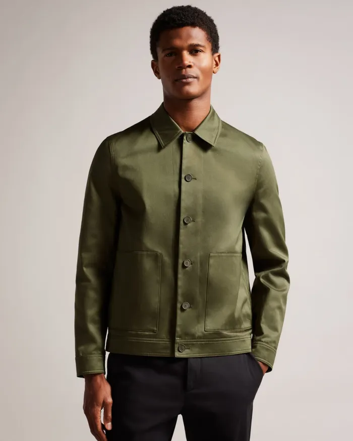 Men LUCIANJ 8211 Cotton Sateen Twill Jacket Dark Green Ted Baker Coats and Jackets