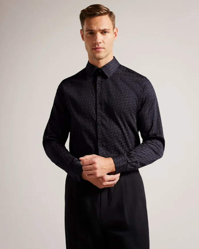 Men MATLOCK 8211 Long Sleeve Geometric Moth Print Shirt Navy Ted Baker Shirts Men MATLOCK 8211 Long Sleeve Geometric Moth Print Shirt Navy Ted Baker Shirts