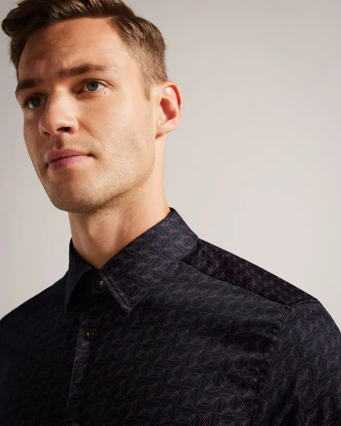 Men MATLOCK 8211 Long Sleeve Geometric Moth Print Shirt Navy Ted Baker Shirts Men MATLOCK 8211 Long Sleeve Geometric Moth Print Shirt Navy Ted Baker Shirts