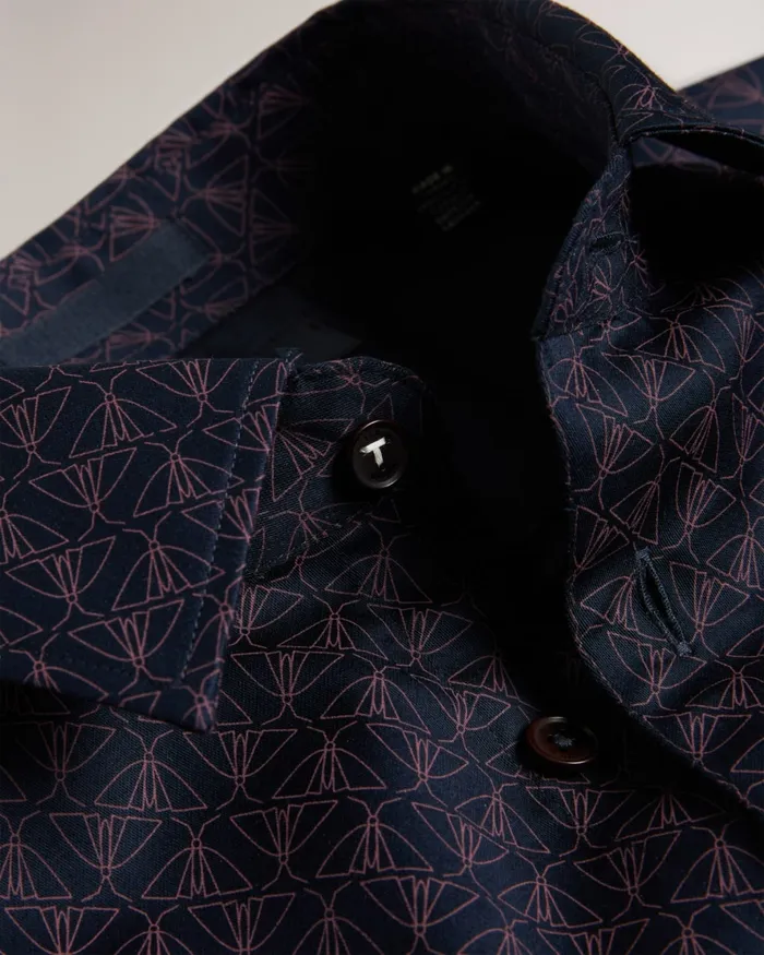 Men MATLOCK 8211 Long Sleeve Geometric Moth Print Shirt Navy Ted Baker Shirts Men MATLOCK 8211 Long Sleeve Geometric Moth Print Shirt Navy Ted Baker Shirts