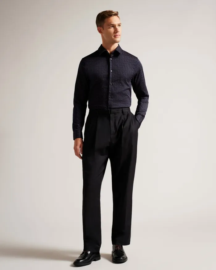 Men MATLOCK 8211 Long Sleeve Geometric Moth Print Shirt Navy Ted Baker Shirts Men MATLOCK 8211 Long Sleeve Geometric Moth Print Shirt Navy Ted Baker Shirts