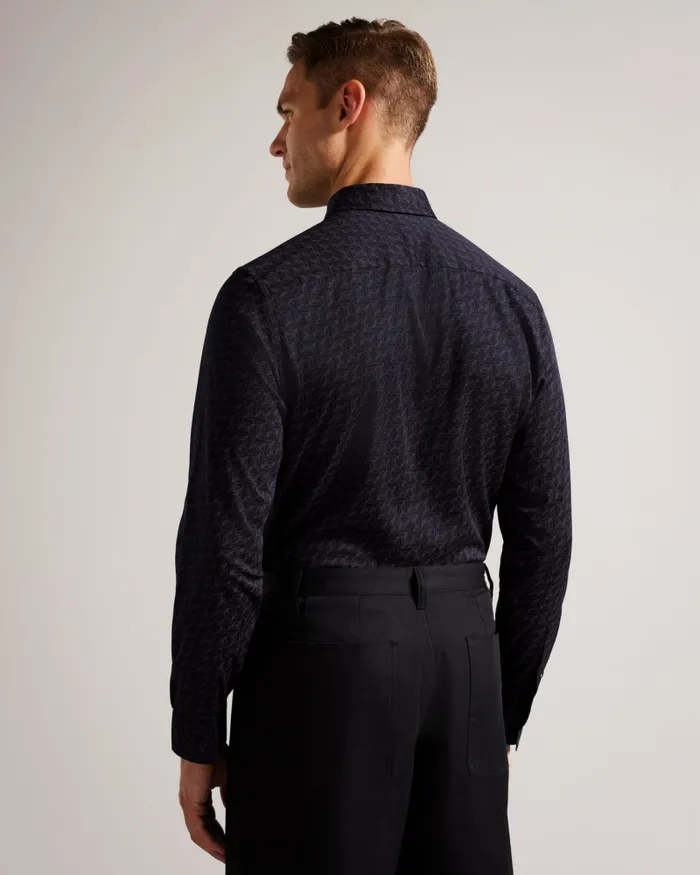 Men MATLOCK 8211 Long Sleeve Geometric Moth Print Shirt Navy Ted Baker Shirts Men MATLOCK 8211 Long Sleeve Geometric Moth Print Shirt Navy Ted Baker Shirts