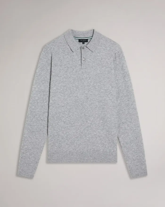 Men MORAR 8211 Long Sleeve Knitted Polo Shirt Greymarl Ted Baker Jumpers and Knitwear