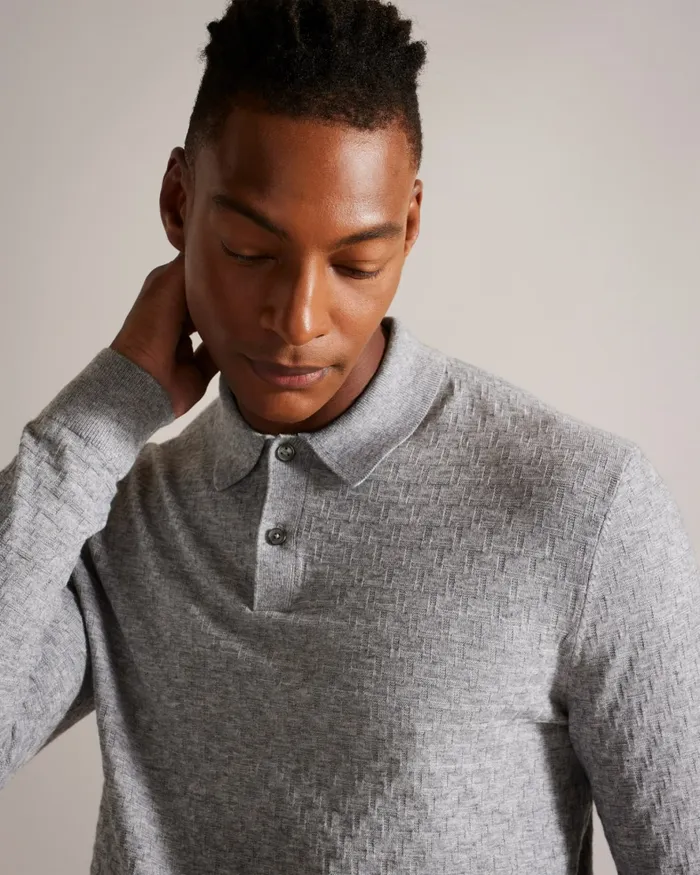 Men MORAR 8211 Long Sleeve Knitted Polo Shirt Greymarl Ted Baker Jumpers and Knitwear Men MORAR 8211 Long Sleeve Knitted Polo Shirt Greymarl Ted Baker Jumpers and Knitwear
