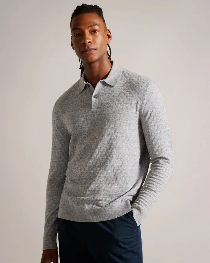 Men MORAR 8211 Long Sleeve Knitted Polo Shirt Greymarl Ted Baker Jumpers and Knitwear Men MORAR 8211 Long Sleeve Knitted Polo Shirt Greymarl Ted Baker Jumpers and Knitwear