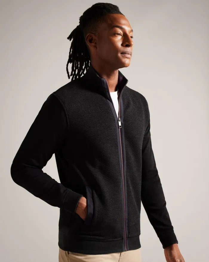 Men MULTY 8211 Textured Zip Through Jacket Charcoal Ted Baker Tops