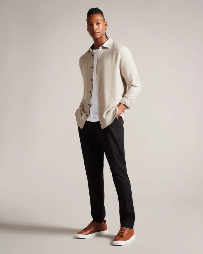 Men NARNI 8211 Lightweight Twill Flannel Shirt Stone Ted Baker Shirts Men NARNI 8211 Lightweight Twill Flannel Shirt Stone Ted Baker Shirts