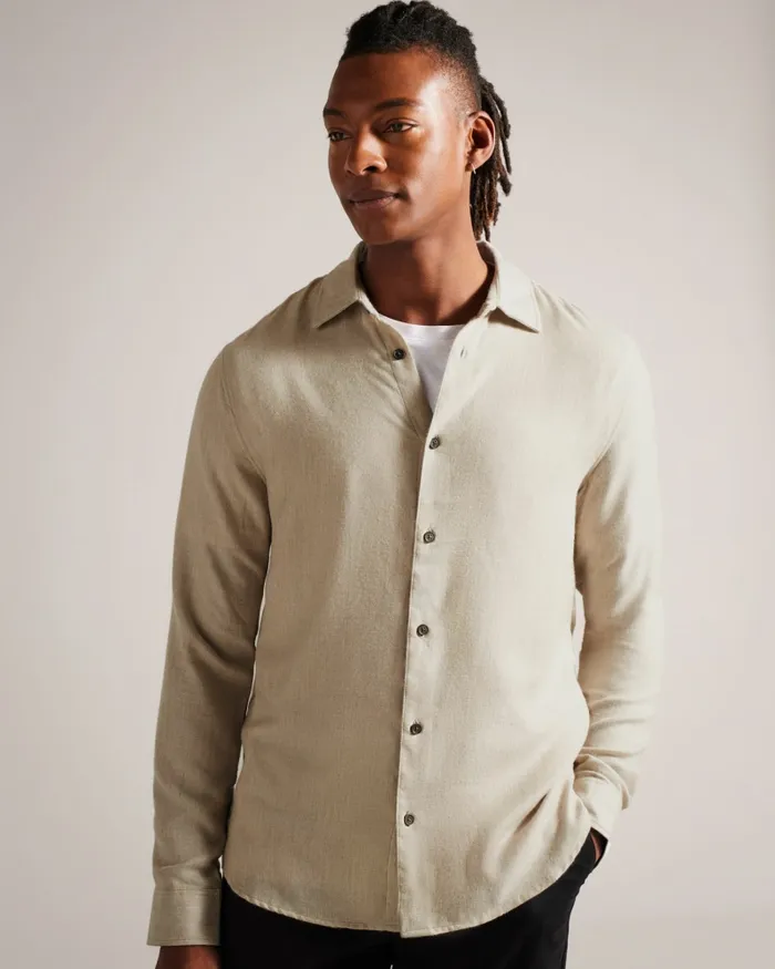 Men NARNI 8211 Lightweight Twill Flannel Shirt Stone Ted Baker Shirts Men NARNI 8211 Lightweight Twill Flannel Shirt Stone Ted Baker Shirts