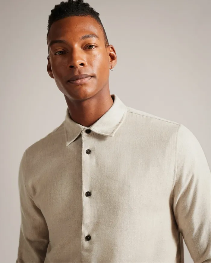 Men NARNI 8211 Lightweight Twill Flannel Shirt Stone Ted Baker Shirts Men NARNI 8211 Lightweight Twill Flannel Shirt Stone Ted Baker Shirts