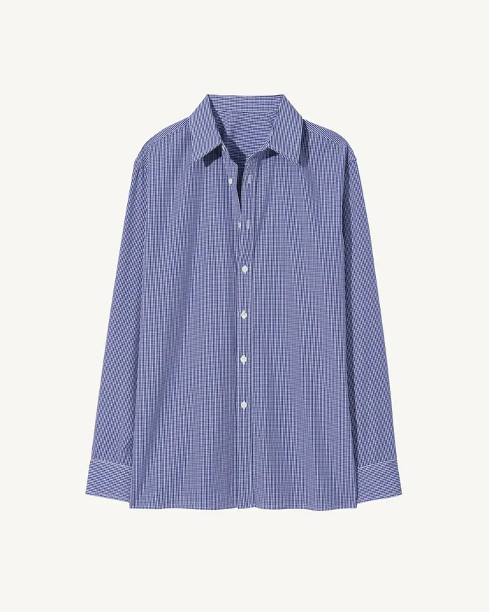Men Nili Lotan DECLAN SHIRT Navy Vichy Check Shirts