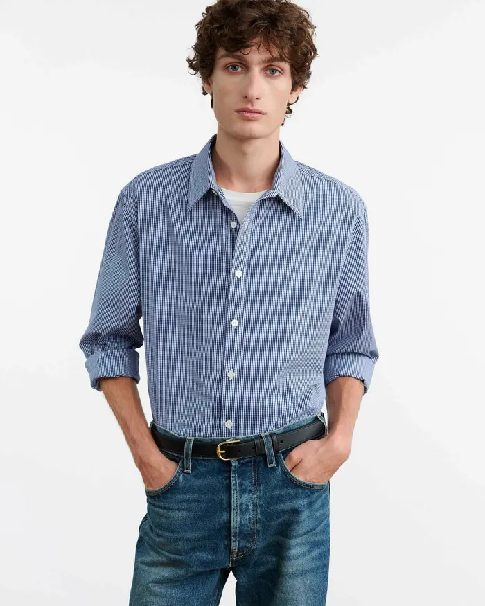 Men Nili Lotan DECLAN SHIRT Navy Vichy Check Shirts