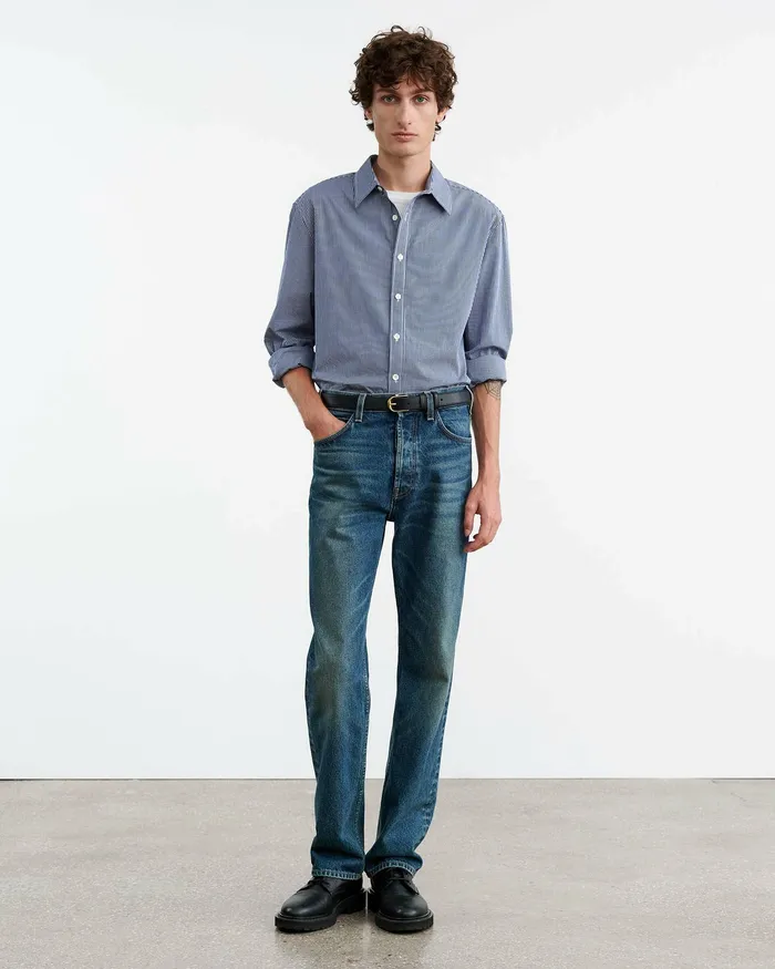 Men Nili Lotan DECLAN SHIRT Navy Vichy Check Shirts