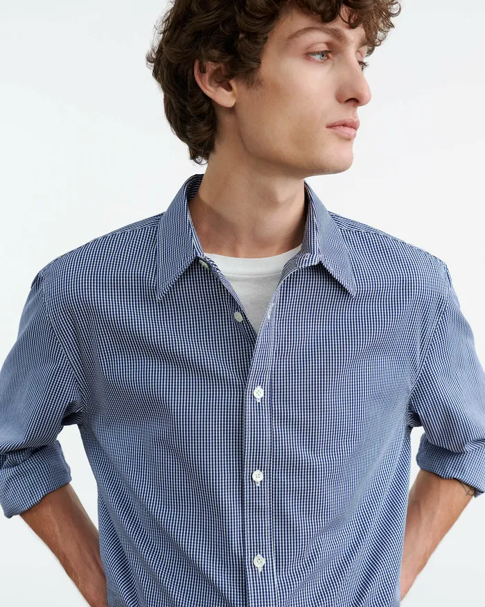 Men Nili Lotan DECLAN SHIRT Navy Vichy Check Shirts