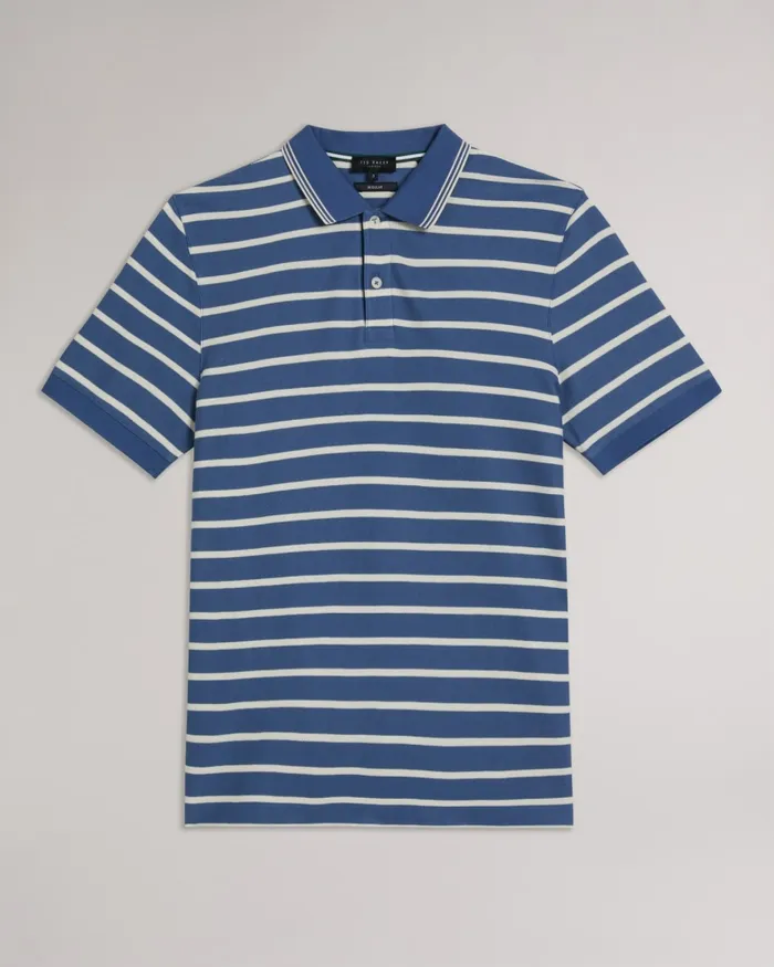 Men NIVENN 8211 Short Sleeve Regular Fit Striped Polo Shirt Dark Blue Ted Baker Polo Shirts