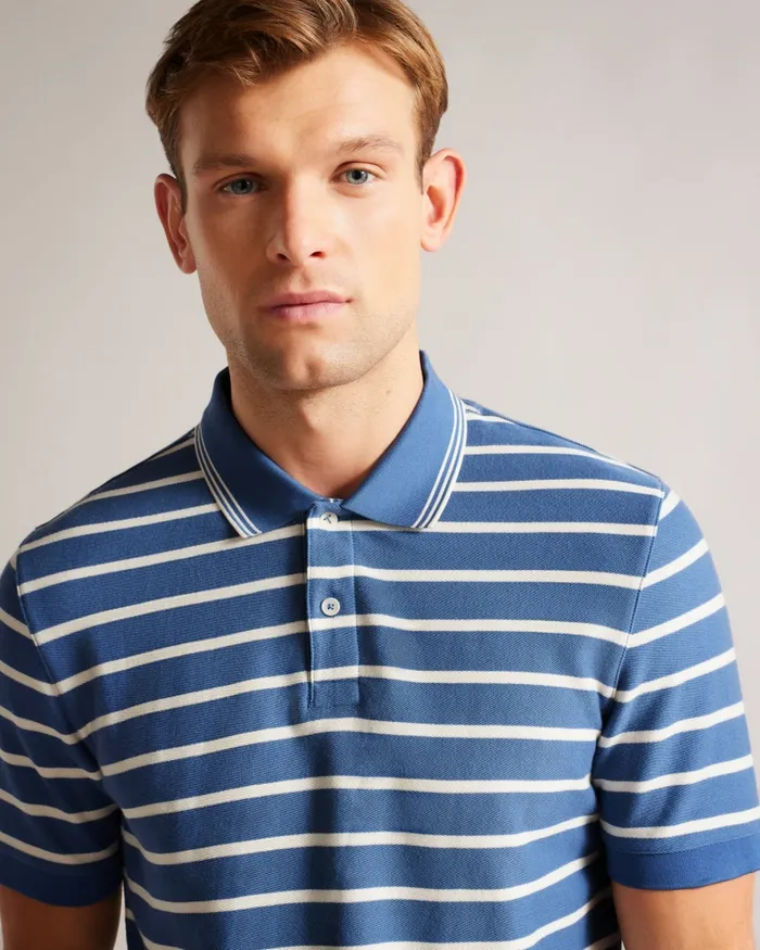 Men NIVENN 8211 Short Sleeve Regular Fit Striped Polo Shirt Dark Blue Ted Baker Polo Shirts
