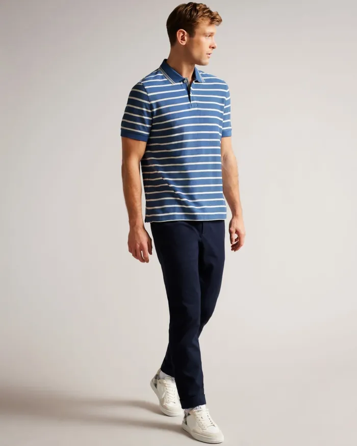 Men NIVENN 8211 Short Sleeve Regular Fit Striped Polo Shirt Dark Blue Ted Baker Polo Shirts
