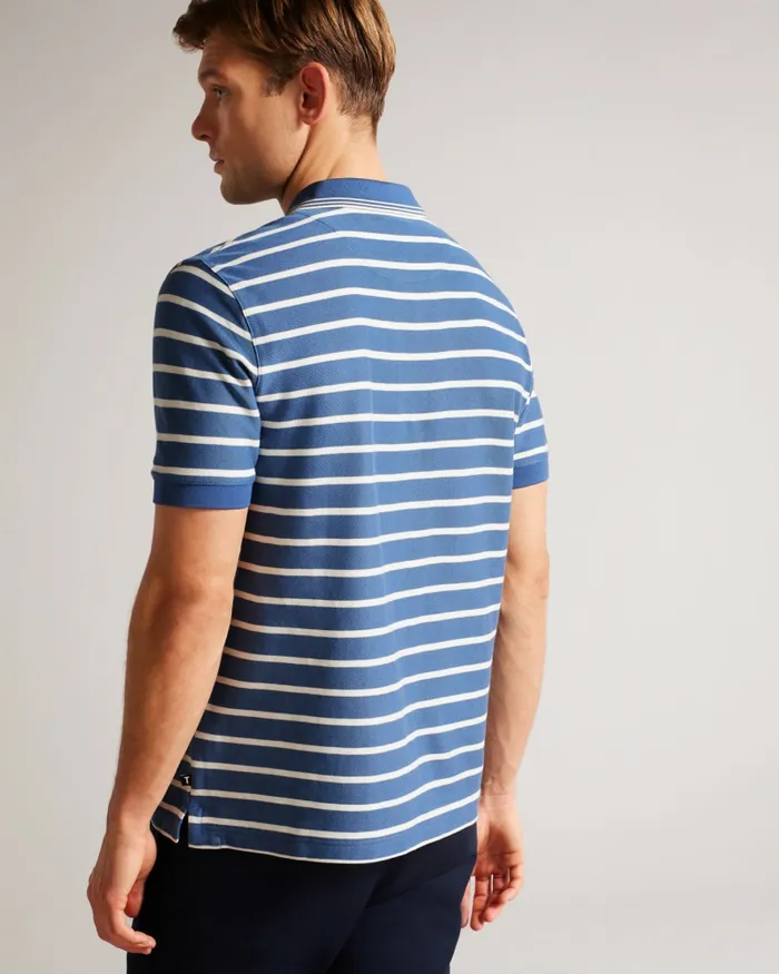 Men NIVENN 8211 Short Sleeve Regular Fit Striped Polo Shirt Dark Blue Ted Baker Polo Shirts