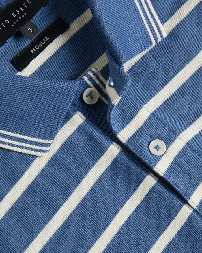 Men NIVENN 8211 Short Sleeve Regular Fit Striped Polo Shirt Dark Blue Ted Baker Polo Shirts