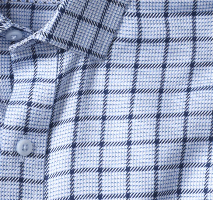 Men NonIron Dress Shirt Blue Angled Neat Windowpane Apparel Johnston and Murphy