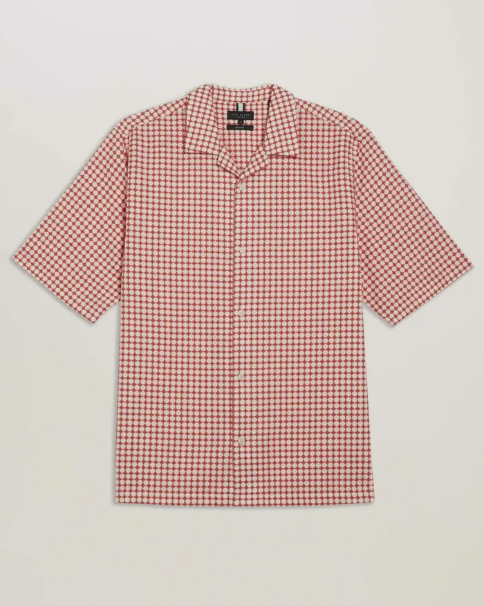 Men OISE 8211 Relaxed Fit Textured Cotton Shirt Red Ted Baker Shirts