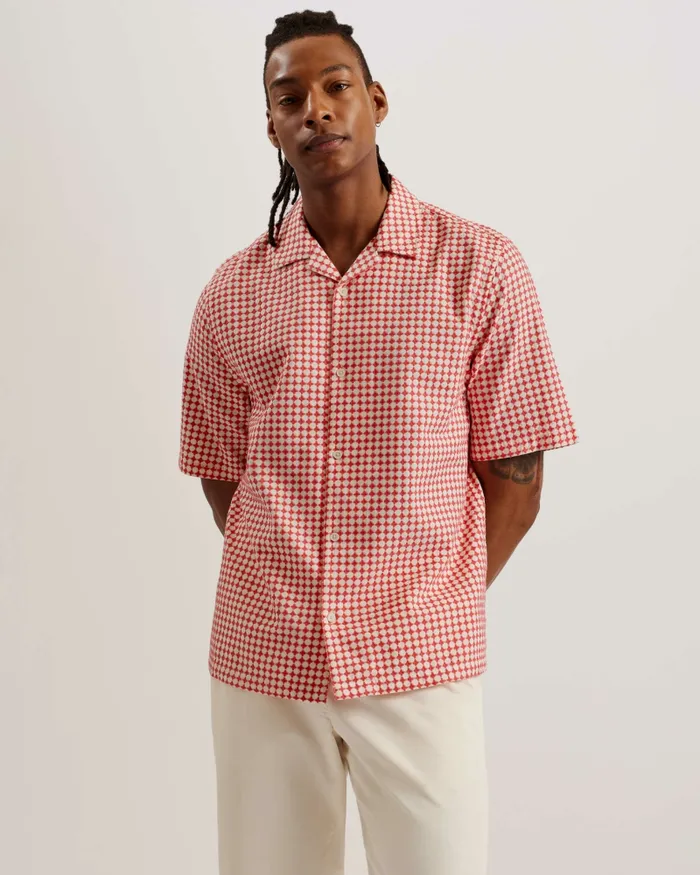 Men OISE 8211 Relaxed Fit Textured Cotton Shirt Red Ted Baker Shirts