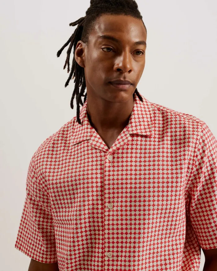 Men OISE 8211 Relaxed Fit Textured Cotton Shirt Red Ted Baker Shirts