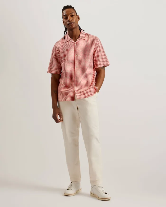 Men OISE 8211 Relaxed Fit Textured Cotton Shirt Red Ted Baker Shirts