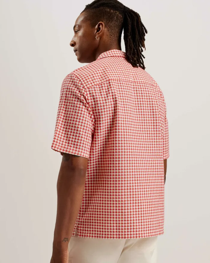 Men OISE 8211 Relaxed Fit Textured Cotton Shirt Red Ted Baker Shirts