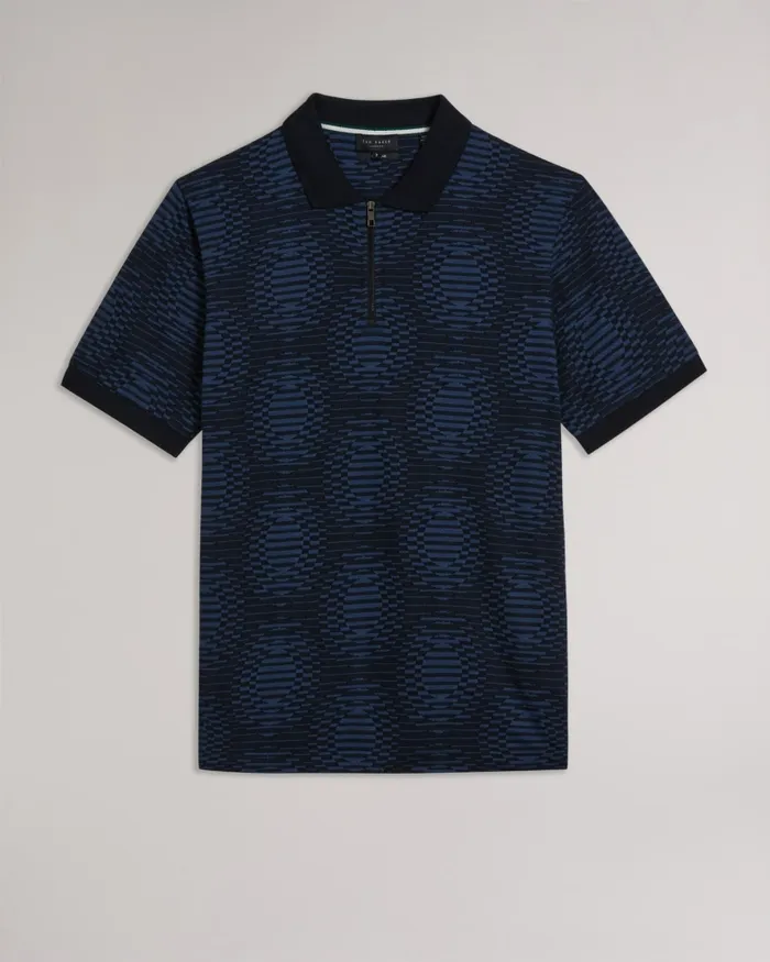 Men ONO 8211 Short Sleeve Jacquard Spot Polo Shirt Navy Ted Baker Polo Shirts