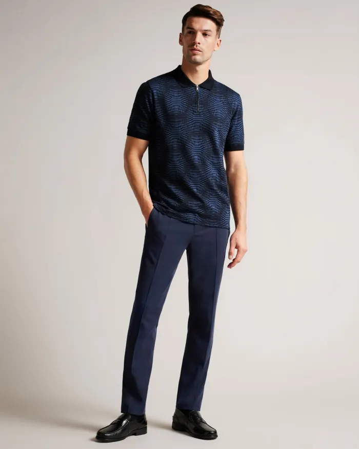 Men ONO 8211 Short Sleeve Jacquard Spot Polo Shirt Navy Ted Baker Polo Shirts