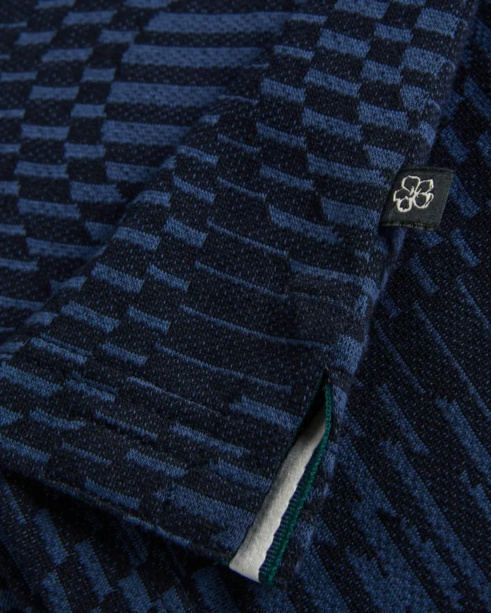 Men ONO 8211 Short Sleeve Jacquard Spot Polo Shirt Navy Ted Baker Polo Shirts