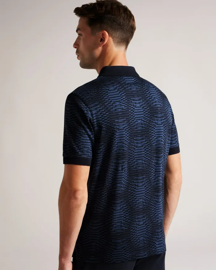 Men ONO 8211 Short Sleeve Jacquard Spot Polo Shirt Navy Ted Baker Polo Shirts