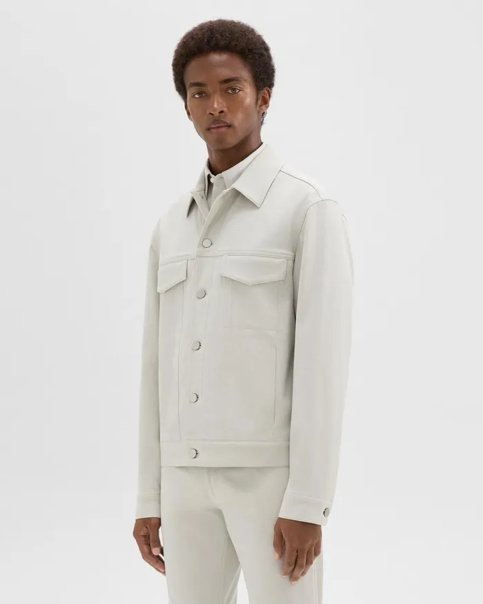 Men Outerwear Theory River Trucker Jacket In Neoteric Twill Limestone
