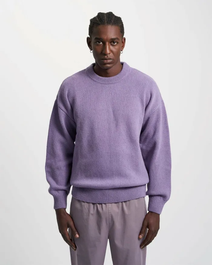 Men Oversized Merino Wool Crew Heather Grey Colorful Standard Knit Sweaters