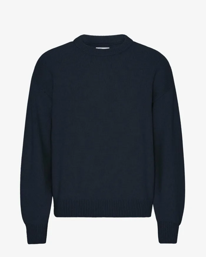Men Oversized Merino Wool Crew Navy Blue Colorful Standard Knit Sweaters