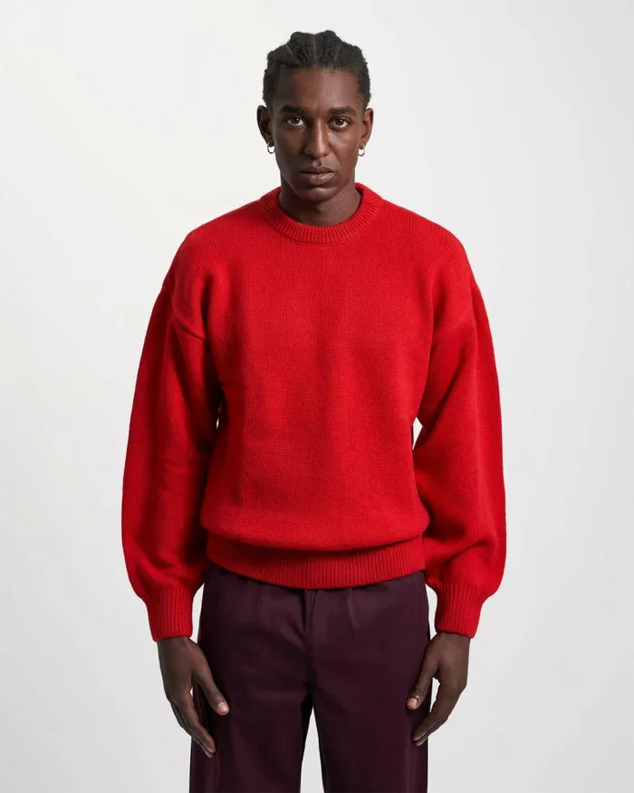 Men Oversized Merino Wool Crew Navy Blue Colorful Standard Knit Sweaters