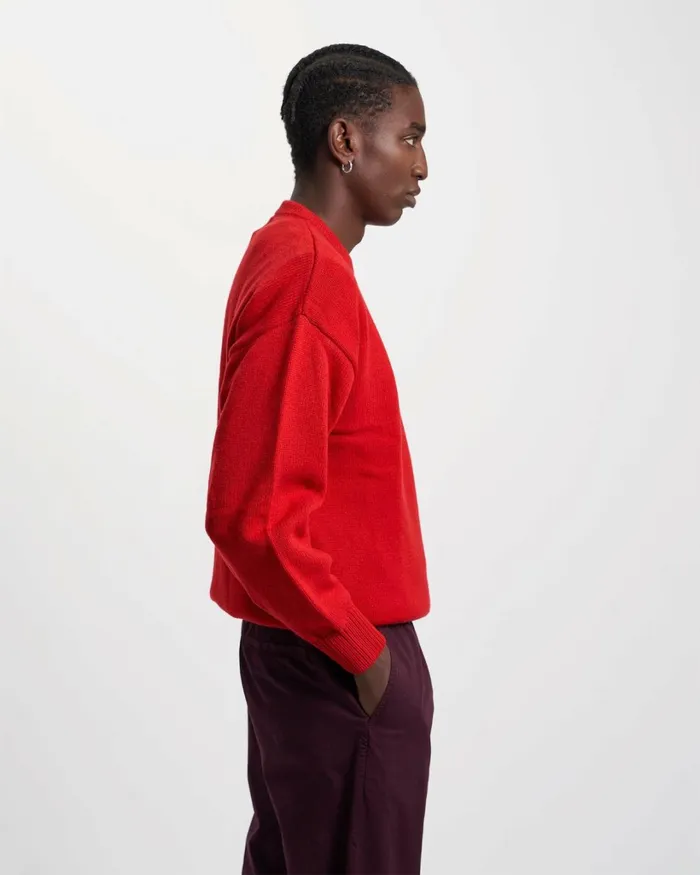 Men Oversized Merino Wool Crew Navy Blue Colorful Standard Knit Sweaters