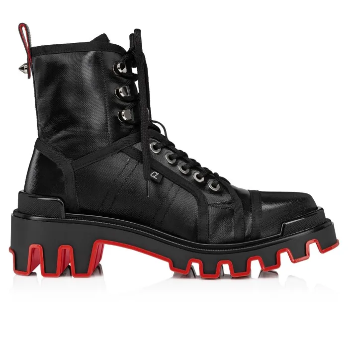 Men Panaroot Dune Boots 8211 Coated Canva And Calf Leather 8211 Black Christian Louboutin Boots