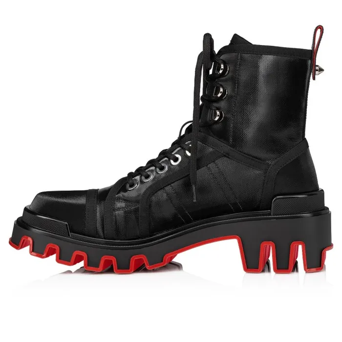 Men Panaroot Dune Boots 8211 Coated Canva And Calf Leather 8211 Black Christian Louboutin Boots