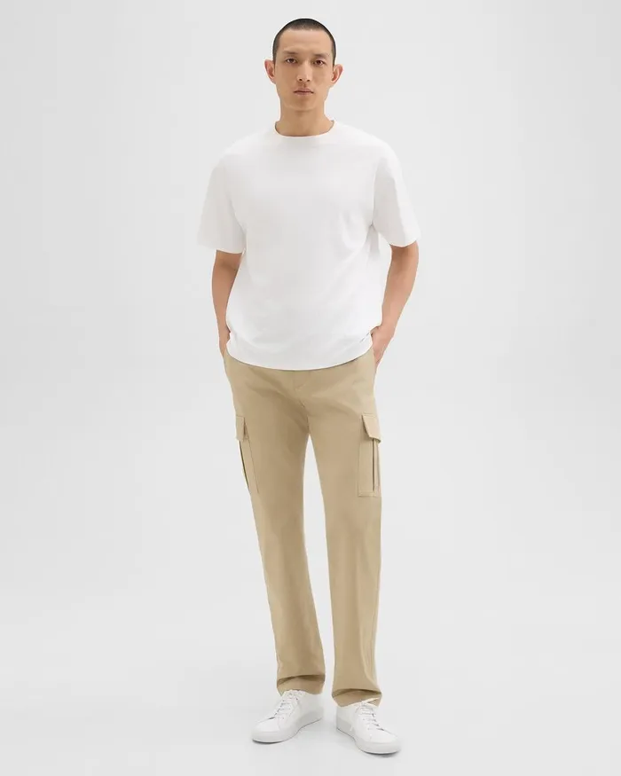 Men Pants Theory Straight Cargo Pant In Stretch Cotton Twill Khaki